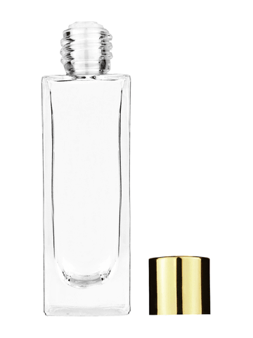 Sleek design 30 ml, 1oz  clear glass bottle  with reducer and shiny gold cap.