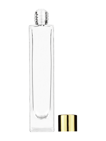 Sleek design 50 ml, 1.7oz  clear glass bottle  with reducer and shiny gold cap.