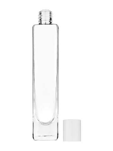Slim design 100 ml, 3 1/2oz  clear glass bottle  with reducer and white cap.