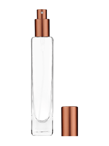 Slim design 100 ml, 3 1/2oz  clear glass bottle  with matte copper spray pump.