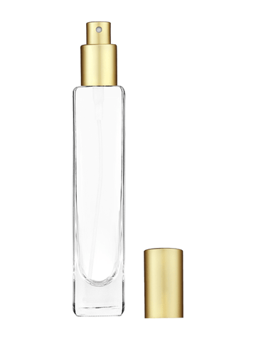 Slim design 100 ml, 3 1/2oz  clear glass bottle  with matte gold spray pump.