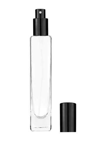 Slim design 100 ml, 3 1/2oz  clear glass bottle  with shiny black spray pump.