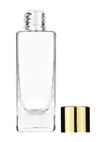 Slim design 30 ml, 1oz  clear glass bottle  with reducer and shiny gold cap.