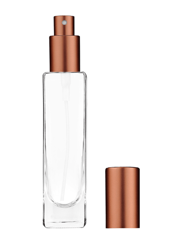 Slim design 50 ml, 1.7oz  clear glass bottle  with matte copper spray pump.