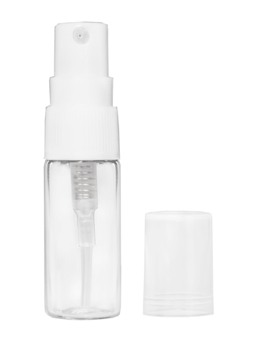 3.3ml Clear Glass Bottle with White Spray Pump and Clear Cap.