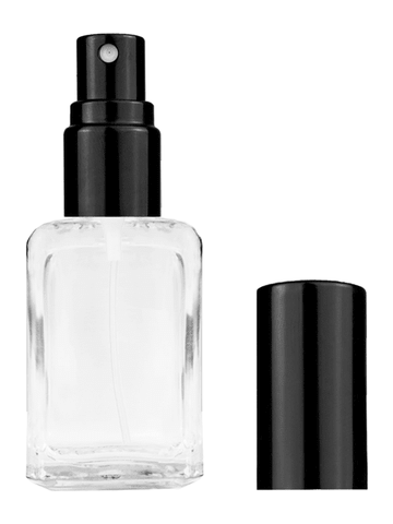 Square design 15ml, 1/2oz Clear glass bottle with shiny black spray.