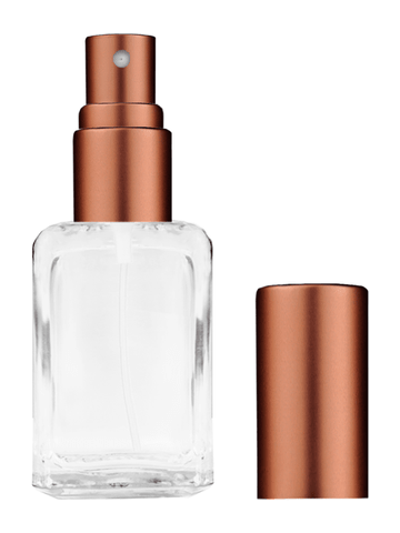 Square design 15ml, 1/2oz Clear glass bottle with matte copper spray.