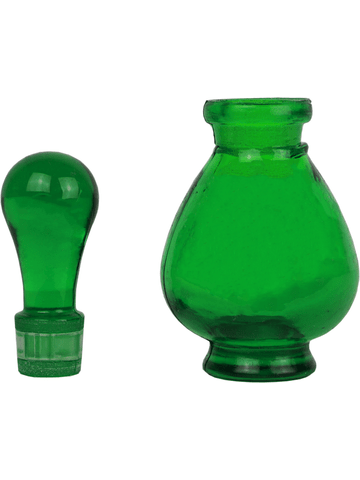 Green glass teardrop shaped bottle with glass stopper. Capacity : 9ml (1/3oz)
