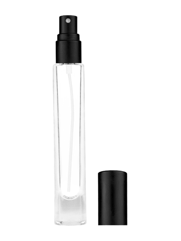Tall cylinder design 9ml, 1/3oz Clear glass bottle with matte black spray.