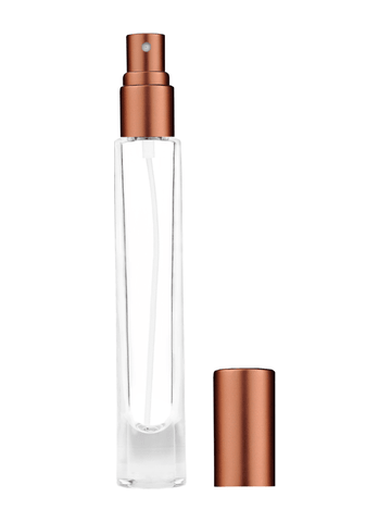 Tall cylinder design 9ml, 1/3oz Clear glass bottle with matte copper spray.
