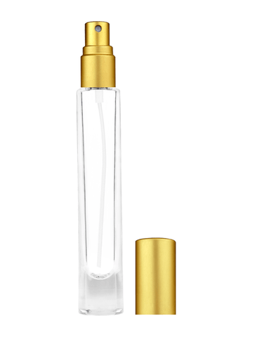 Tall cylinder design 9ml, 1/3oz Clear glass bottle with matte gold spray.