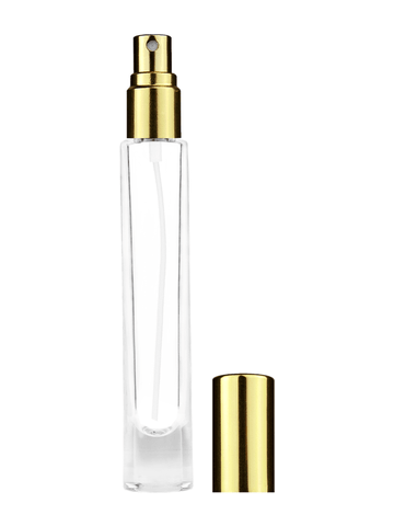 Tall cylinder design 9ml, 1/3oz Clear glass bottle with shiny gold spray.