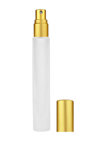 Tall cylinder design 9ml, 1/3oz frosted glass bottle with matte gold spray.