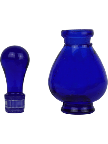 Blue glass teardrop shaped bottle with glass stopper. Capacity : 9ml (1/3oz)