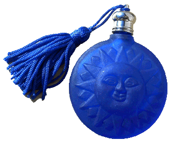 Sun design cobalt blue perfume bottle with Blue tasseled Silver cap. Capacity : 8ml (1/4oz)