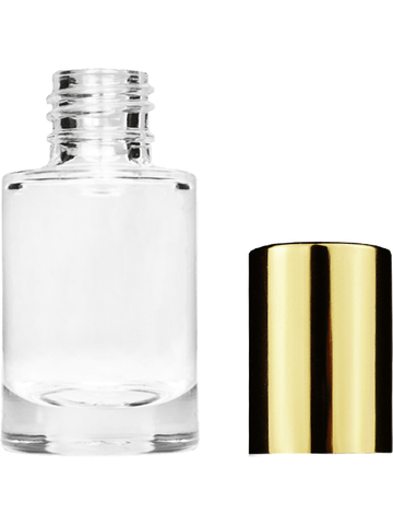 Tulip design 6ml, 1/5oz Clear glass bottle with shiny gold cap.