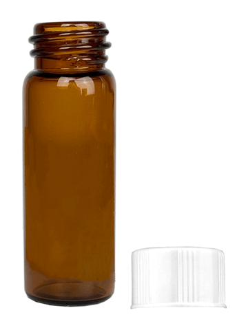 Vial design 1 dram Amber glass vial with white short cap.
