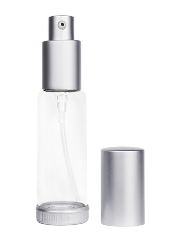 Clear Glass Lotion Bottle with Silver Top and Base. Capacity:1oz(30ml)