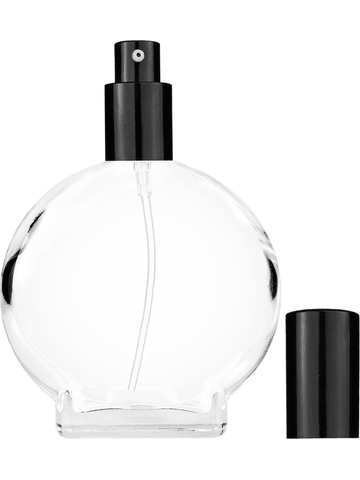 Circle design 100 ml, 3 1/2oz  clear glass bottle  with shiny black lotion pump.
