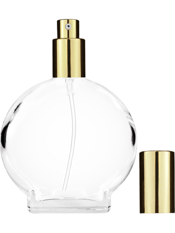 Circle design 100 ml, 3 1/2oz  clear glass bottle  with shiny gold lotion pump.