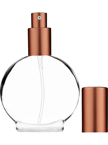 Circle design 50 ml, 1.7oz  clear glass bottle  with matte copper lotion pump.