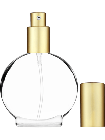 Circle design 50 ml, 1.7oz  clear glass bottle  with matte gold lotion pump.