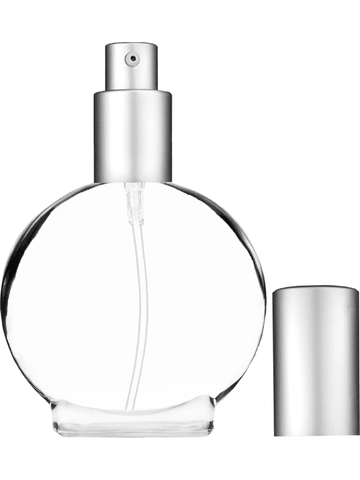 Circle design 50 ml, 1.7oz  clear glass bottle  with matte silver lotion pump.