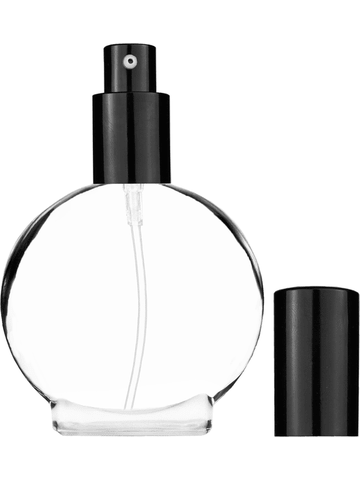Circle design 50 ml, 1.7oz  clear glass bottle  with shiny black lotion pump.