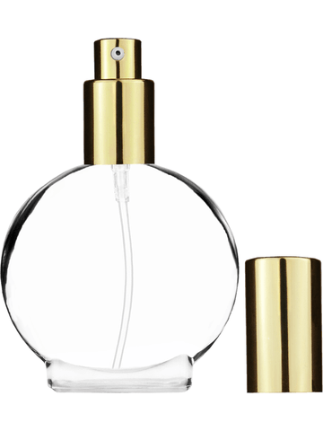 Circle design 50 ml, 1.7oz  clear glass bottle  with shiny gold lotion pump.