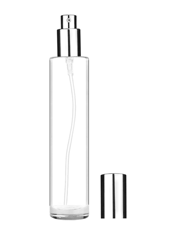 Cylinder design 100 ml, 3 1/2oz  clear glass bottle  with shiny silver lotion pump.