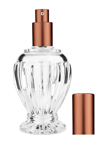 Diva design 100 ml, 3 1/2oz  clear glass bottle  with matte copper lotion pump.