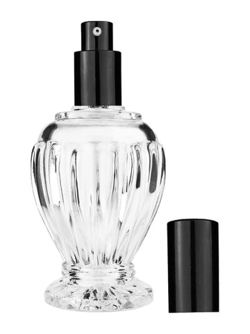 Diva design 100 ml, 3 1/2oz  clear glass bottle  with shiny black lotion pump.