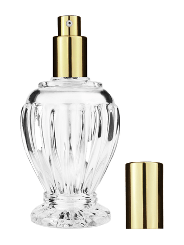 Diva design 100 ml, 3 1/2oz  clear glass bottle  with shiny gold lotion pump.
