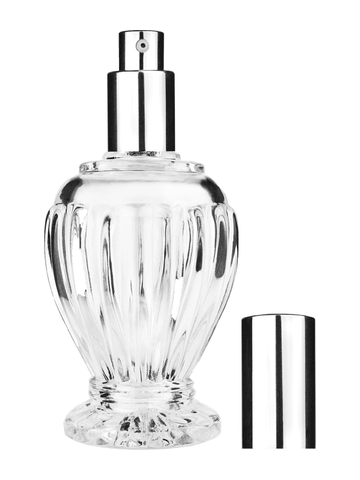 Diva design 100 ml, 3 1/2oz  clear glass bottle  with shiny silver lotion pump.