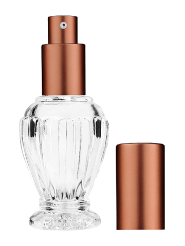 Diva design 30 ml, 1oz  clear glass bottle  with matte copper lotion pump.