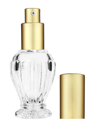 Diva design 30 ml, 1oz  clear glass bottle  with matte gold lotion pump.