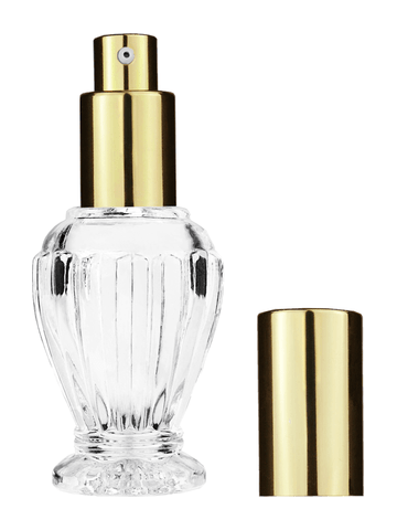 Diva design 30 ml, 1oz  clear glass bottle  with shiny gold lotion pump.