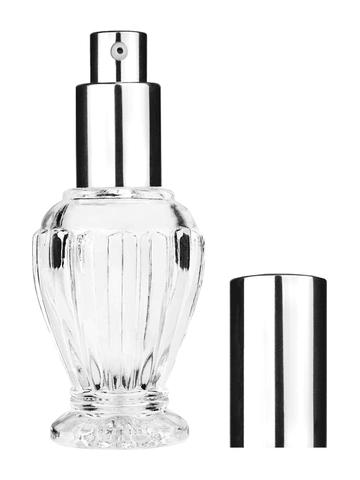 Diva design 30 ml, 1oz  clear glass bottle  with shiny silver lotion pump.