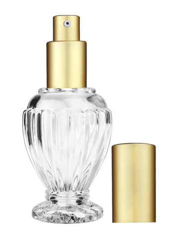 Diva design 46 ml, 1.64oz  clear glass bottle  with matte gold lotion pump.
