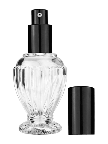 Diva design 46 ml, 1.64oz  clear glass bottle  with shiny black lotion pump.