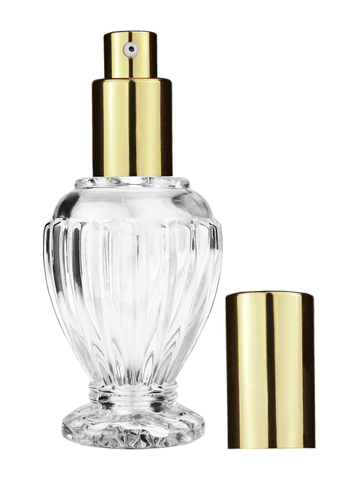 Diva design 46 ml, 1.64oz  clear glass bottle  with shiny gold lotion pump.