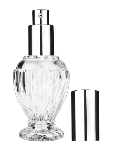 Diva design 46 ml, 1.64oz  clear glass bottle  with shiny silver lotion pump.