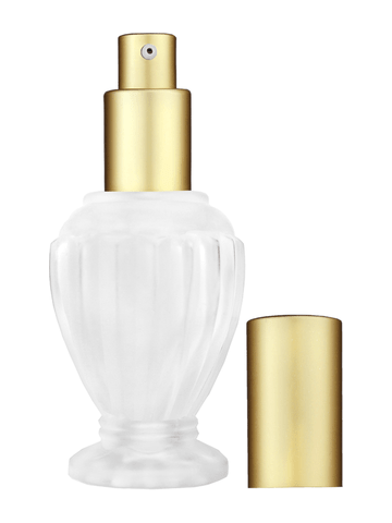 Diva design 46 ml, 1.64oz frosted glass bottle with matte gold lotion pump.