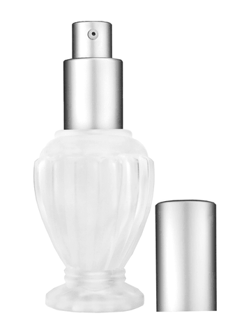 Diva design 46 ml, 1.64oz frosted glass bottle with matte silver lotion pump.