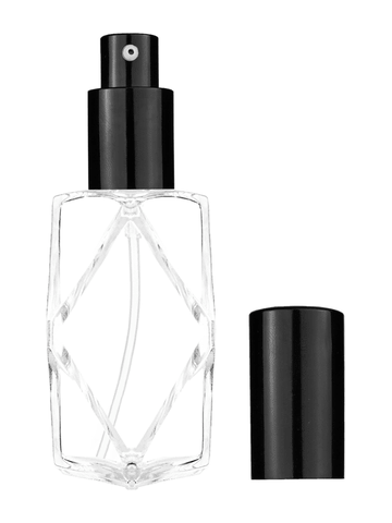 Diamond design 60ml, 2 ounce  clear glass bottle  with shiny black lotion pump.