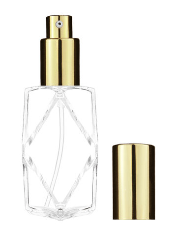 Diamond design 60ml, 2 ounce  clear glass bottle  with shiny gold lotion pump.