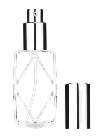 Diamond design 60ml, 2 ounce  clear glass bottle  with shiny silver lotion pump.