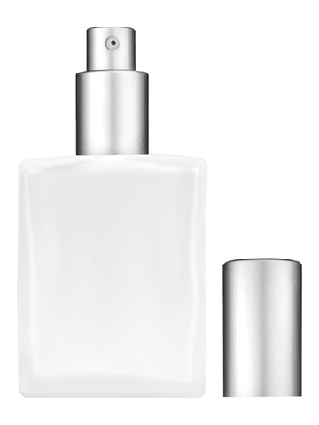 Elegant design 60 ml, 2oz frosted glass bottle with matte silver lotion pump.