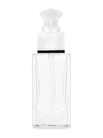 Empire design 50 ml, 1.7oz  clear glass bottle  with white rectangular and clear over the cap.