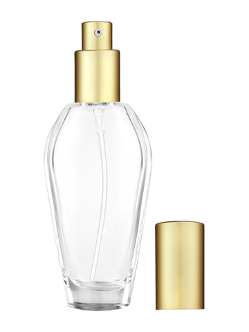 Grace design 55 ml, 1.85oz  clear glass bottle  with matte gold lotion pump.